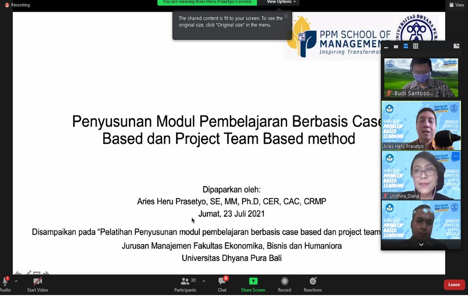 Workshop Problem Based Learning Prodi Manajemen.
