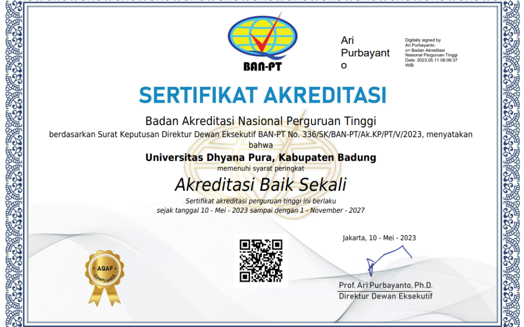 Universitas Dhyana Pura Peringkat Akreditasi Baik Sekali